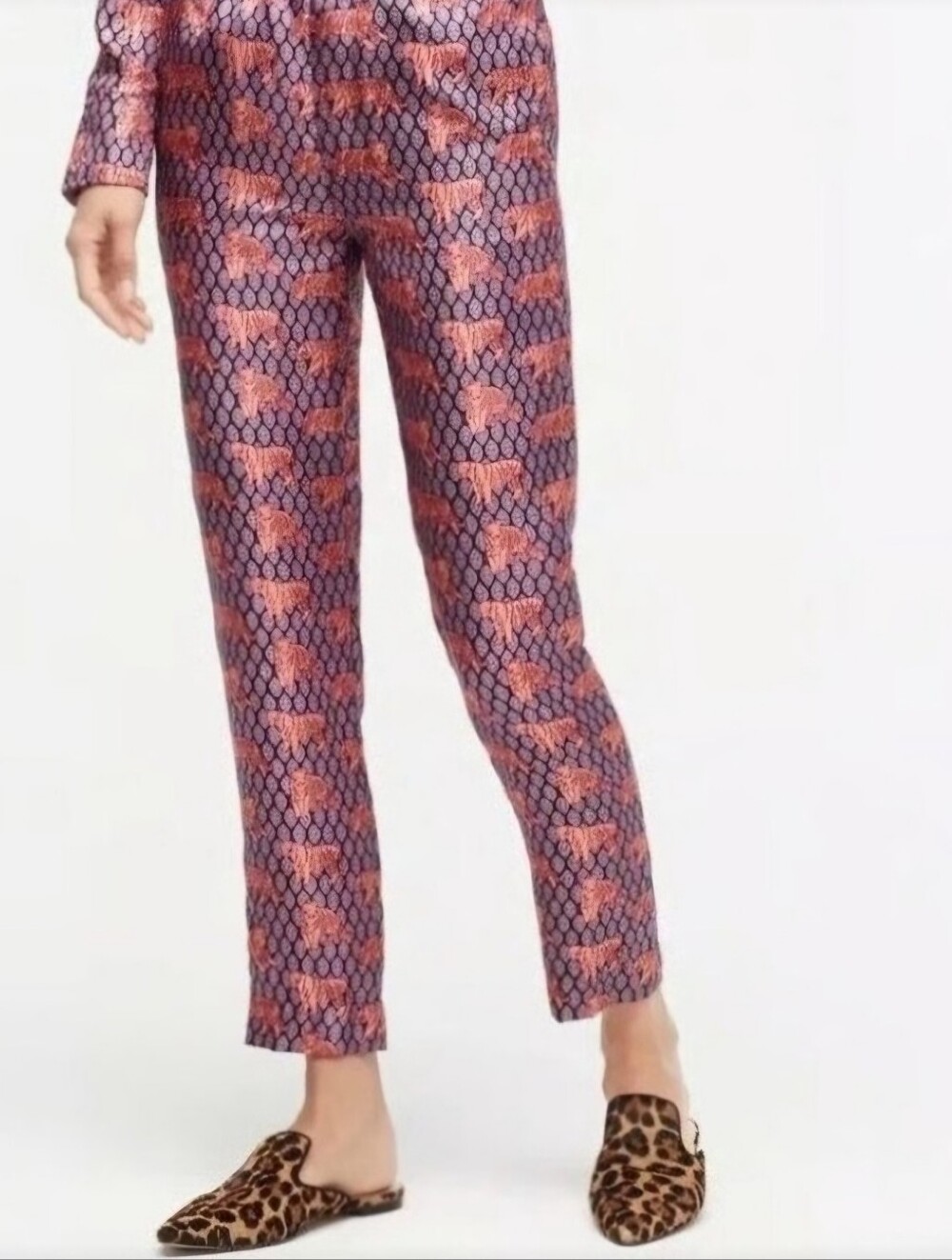 J. Crew Collection Tiger Silk Ankle Pants in Purple And Orange Size 4